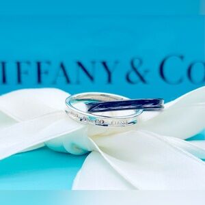 Auth. Tiffany & Co. 1837 Interlocking Circles Ring in Silver & Titanium, Size 8